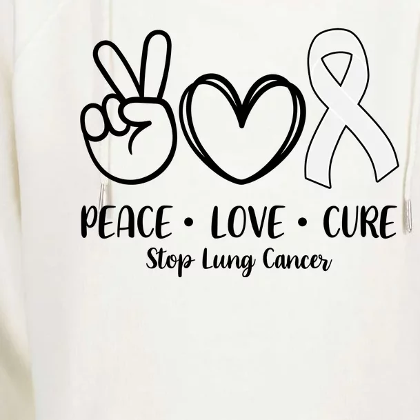 Peace Love Cure Long Cancer Awareness Womens Funnel Neck Pullover Hood