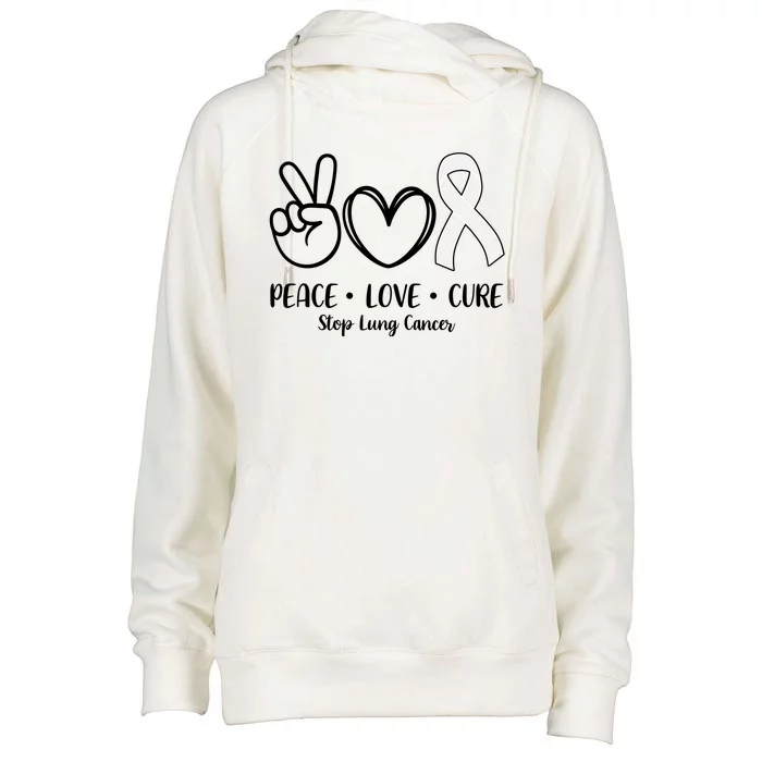 Peace Love Cure Long Cancer Awareness Womens Funnel Neck Pullover Hood