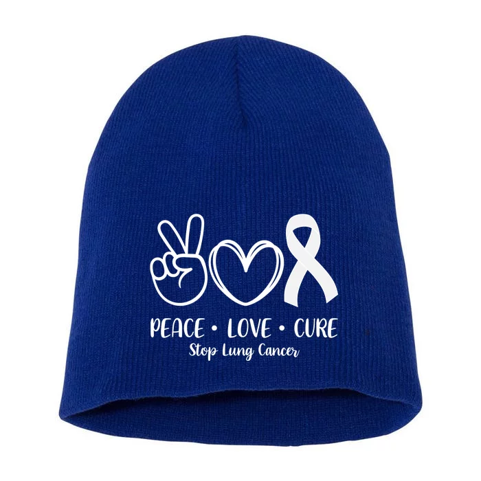 Peace Love Cure Long Cancer Awareness Short Acrylic Beanie