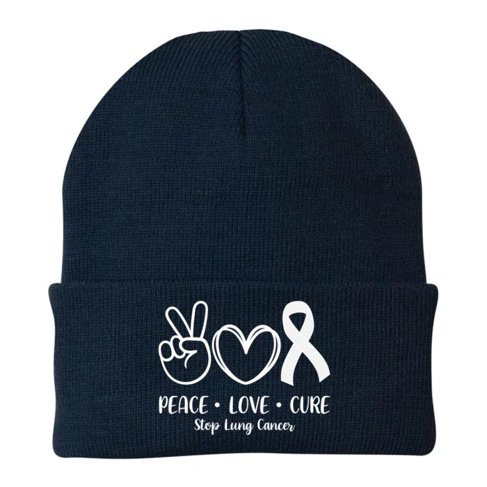 Peace Love Cure Long Cancer Awareness Knit Cap Winter Beanie