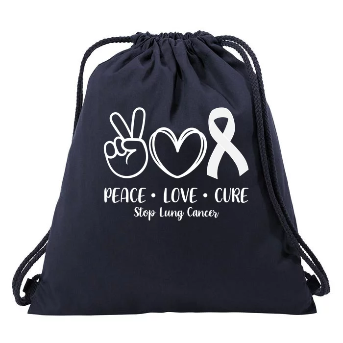 Peace Love Cure Long Cancer Awareness Drawstring Bag