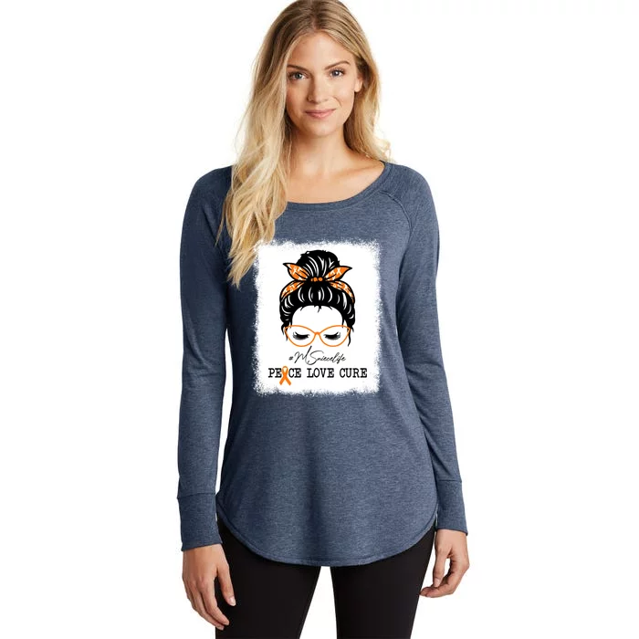 Peace Love Cure Niece Messy Bun Multiple Sclerosis Gift Women's Perfect Tri Tunic Long Sleeve Shirt