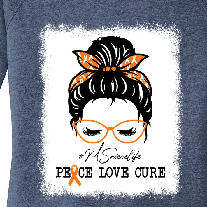 Peace Love Cure Niece Messy Bun Multiple Sclerosis Gift Women's Perfect Tri Tunic Long Sleeve Shirt