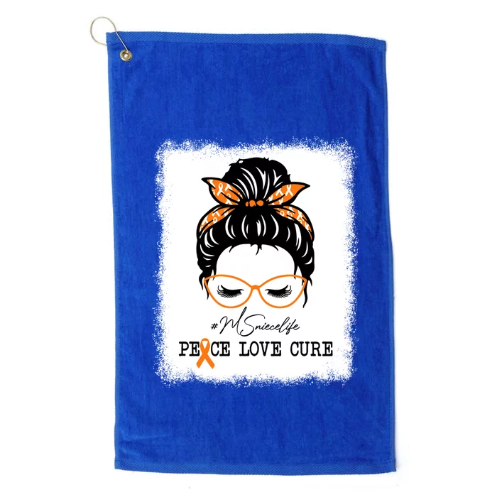 Peace Love Cure Niece Messy Bun Multiple Sclerosis Gift Platinum Collection Golf Towel