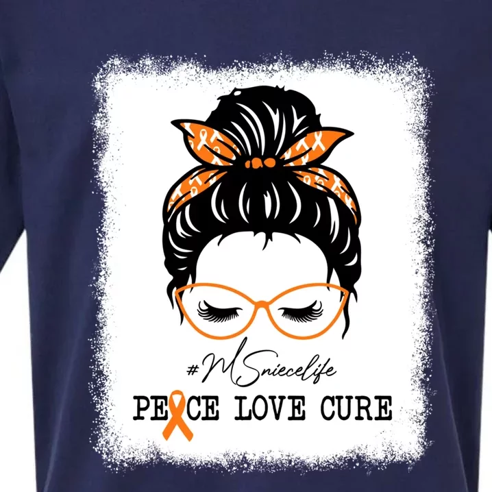 Peace Love Cure Niece Messy Bun Multiple Sclerosis Gift Sueded Cloud Jersey T-Shirt