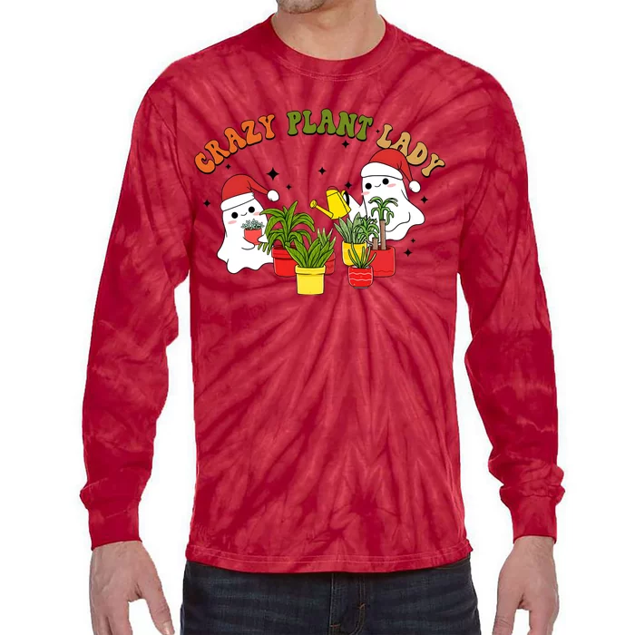 Plant Lover Christmas Crazy Plant Lady Cute Ghost Tie-Dye Long Sleeve Shirt