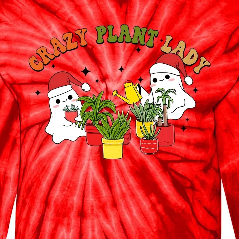 Plant Lover Christmas Crazy Plant Lady Cute Ghost Tie-Dye Long Sleeve Shirt