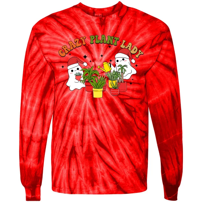 Plant Lover Christmas Crazy Plant Lady Cute Ghost Tie-Dye Long Sleeve Shirt