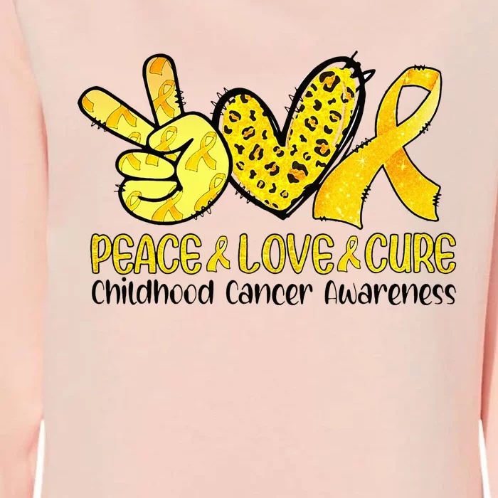 Peace Love Cure Golden Ribbon Childhood Cancer Awareness Womens California Wash Sweatshirt