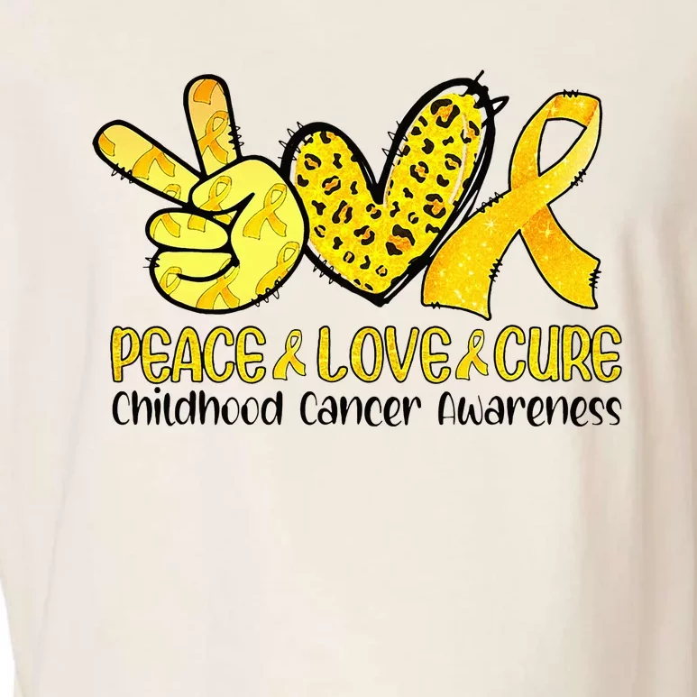 Peace Love Cure Golden Ribbon Childhood Cancer Awareness Garment-Dyed Women's Muscle Tee