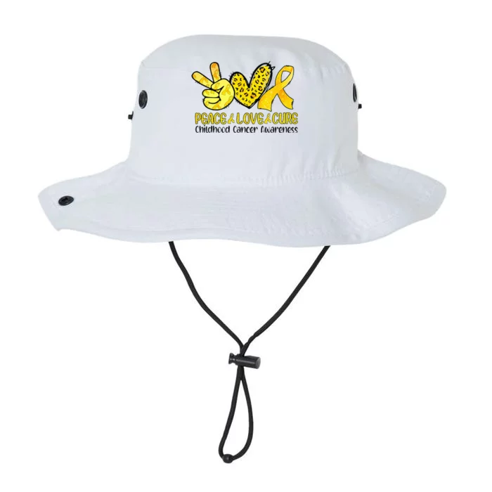 Peace Love Cure Golden Ribbon Childhood Cancer Awareness Legacy Cool Fit Booney Bucket Hat