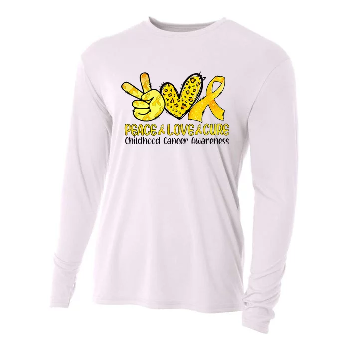 Peace Love Cure Golden Ribbon Childhood Cancer Awareness Cooling Performance Long Sleeve Crew