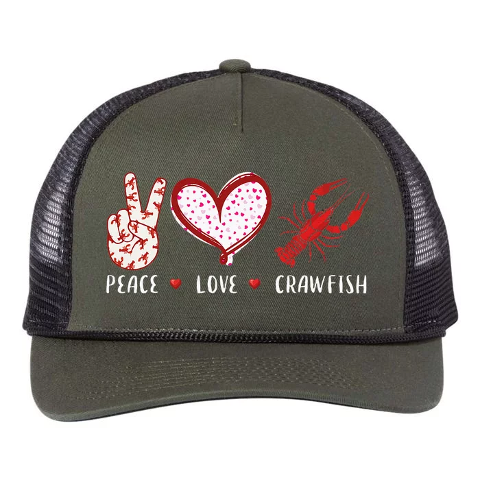 Peace Love Crawfish Boil Gift Retro Rope Trucker Hat Cap