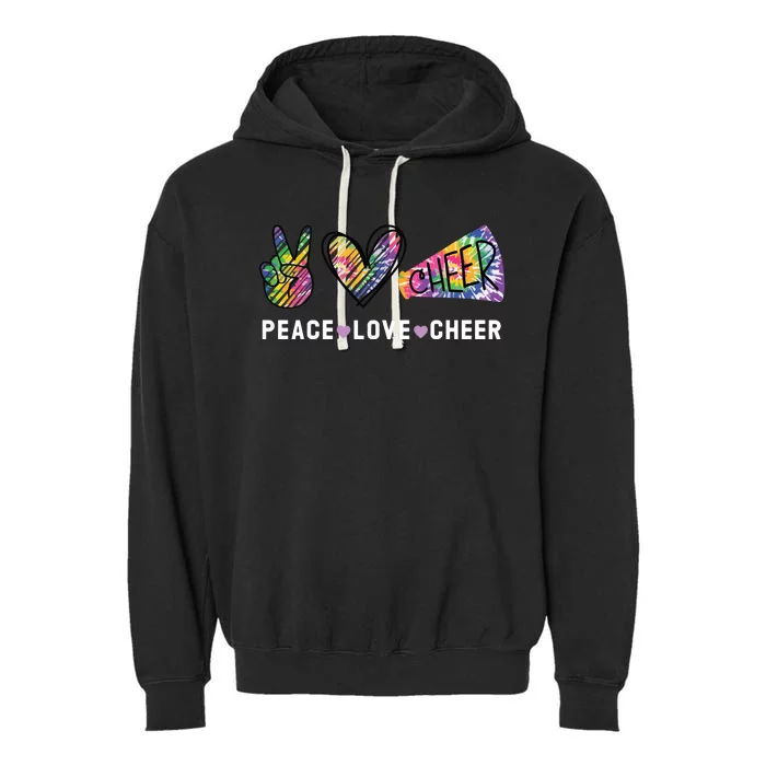 Peace Love Cheer Tie Dye Cheerleading For Cheerleader Cute Garment-Dyed Fleece Hoodie