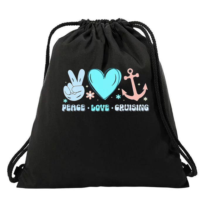 Peace Love Cruising Ocean Vacation Cruise Ship Family Drawstring Bag