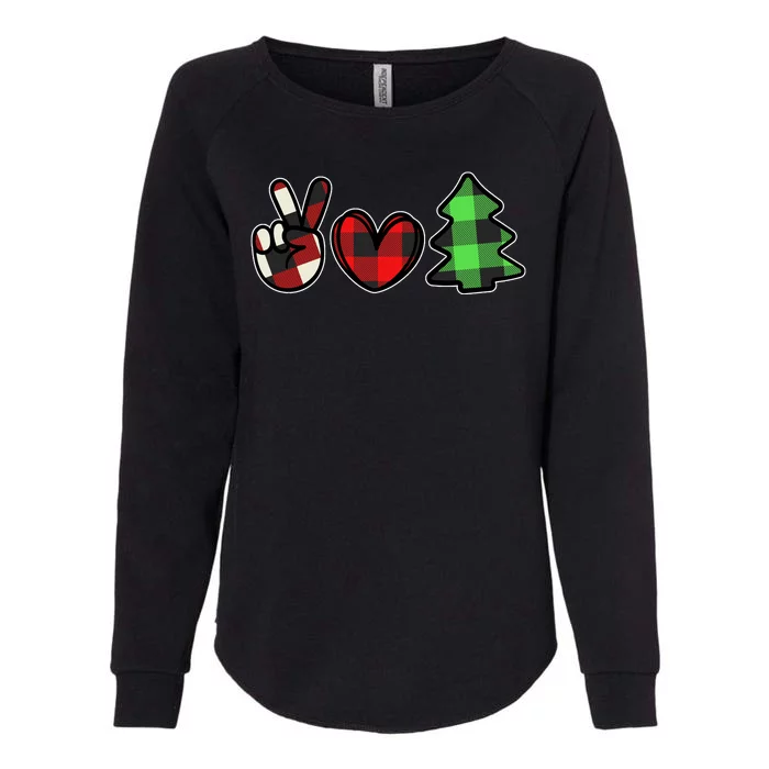 Peace Love Christmas Plaid Holiday Womens California Wash Sweatshirt