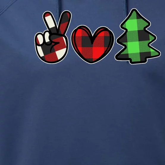 Peace Love Christmas Plaid Holiday Performance Fleece Hoodie