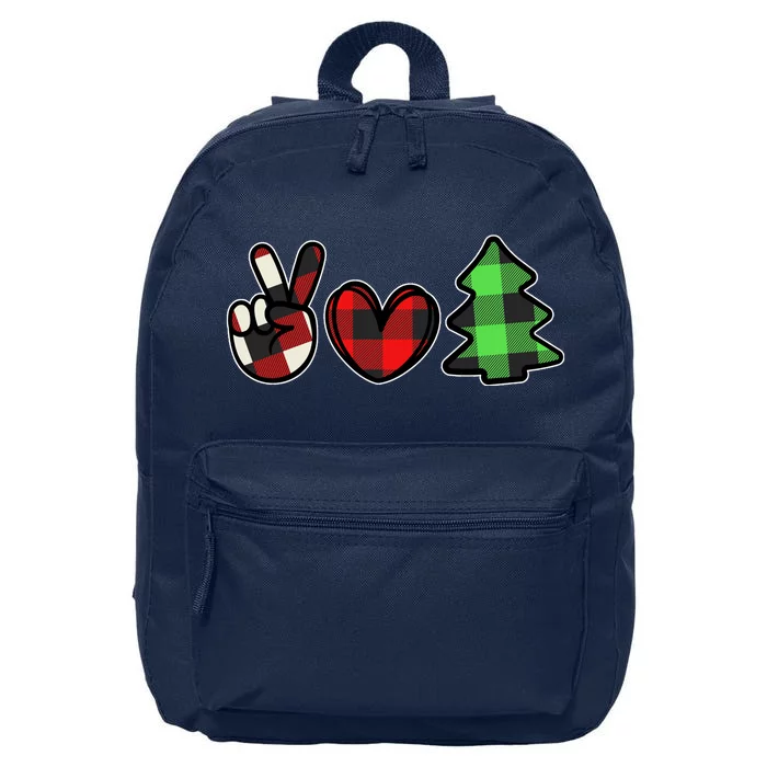 Peace Love Christmas Plaid Holiday 16 in Basic Backpack