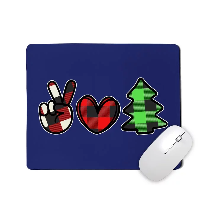 Peace Love Christmas Plaid Holiday Mousepad