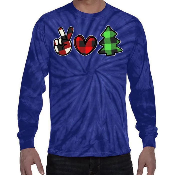 Peace Love Christmas Plaid Holiday Tie-Dye Long Sleeve Shirt