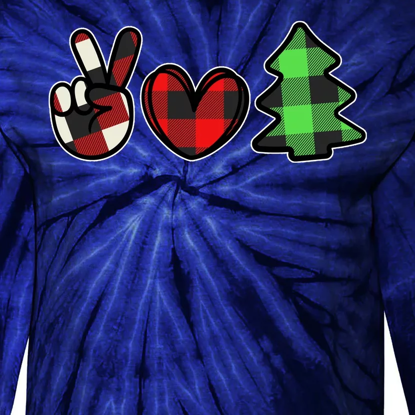 Peace Love Christmas Plaid Holiday Tie-Dye Long Sleeve Shirt