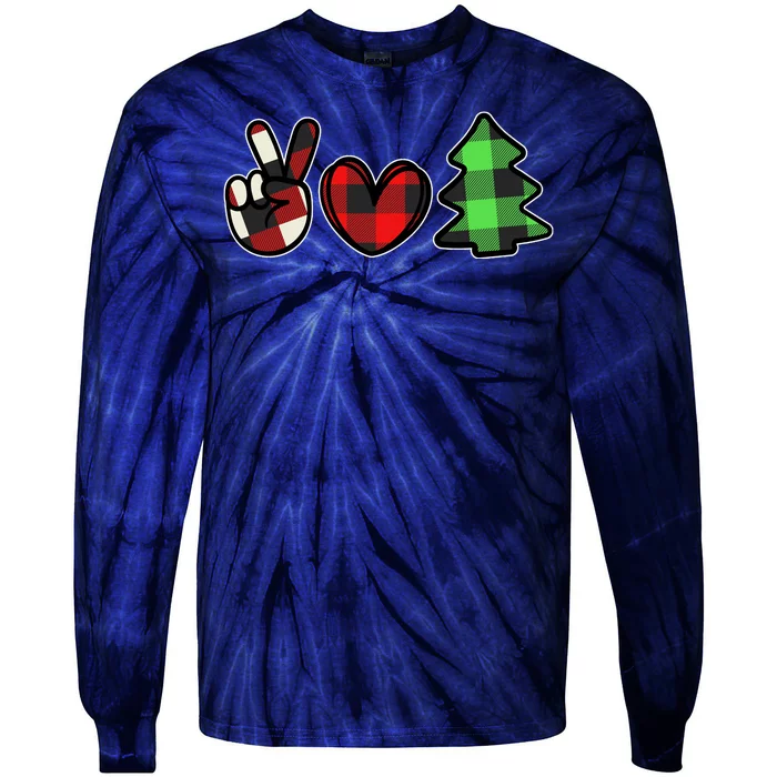 Peace Love Christmas Plaid Holiday Tie-Dye Long Sleeve Shirt