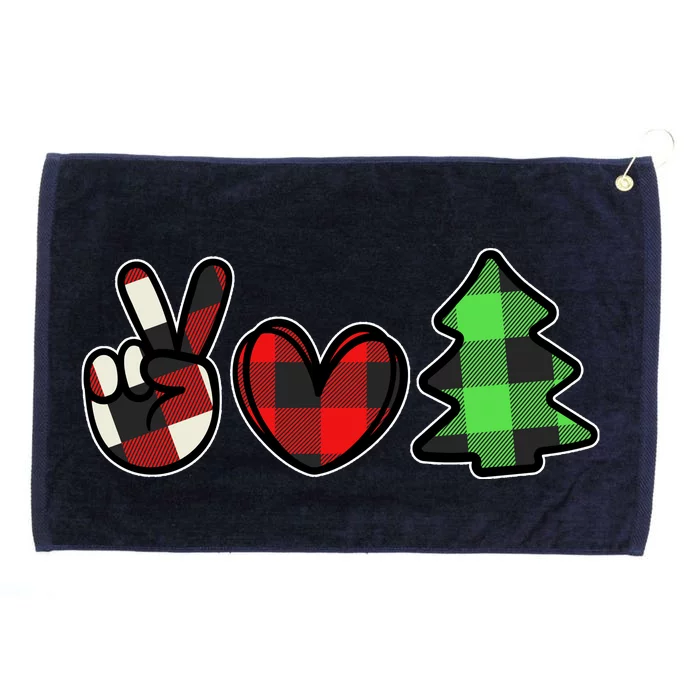 Peace Love Christmas Plaid Holiday Grommeted Golf Towel