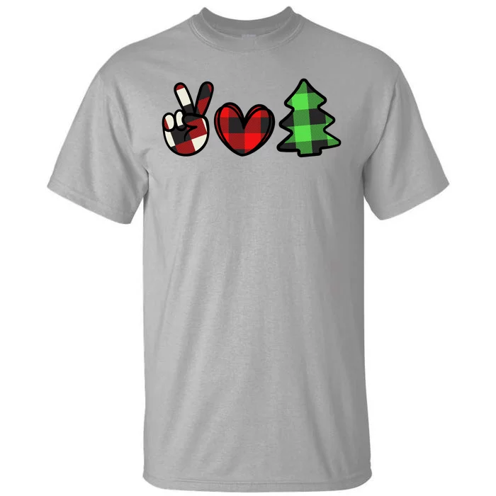 Peace Love Christmas Plaid Holiday Tall T-Shirt