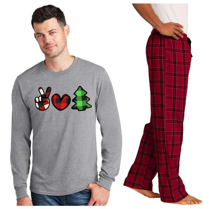 Peace Love Christmas Plaid Holiday Long Sleeve Pajama Set