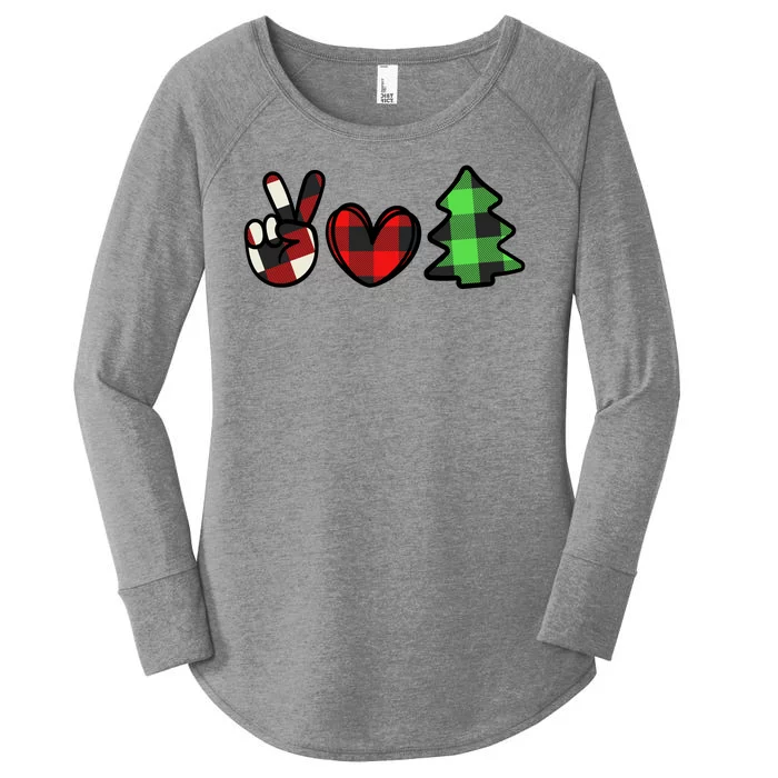 Peace Love Christmas Plaid Holiday Women's Perfect Tri Tunic Long Sleeve Shirt