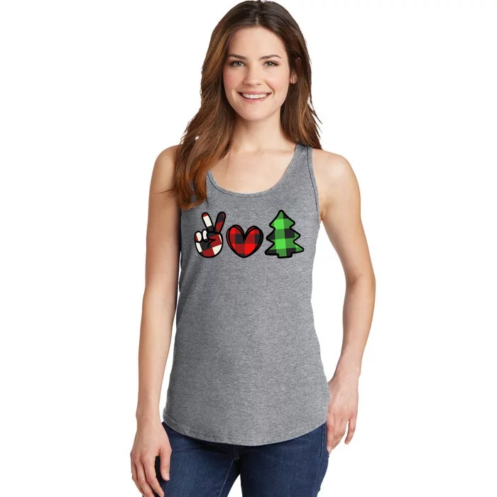 Peace Love Christmas Plaid Holiday Ladies Essential Tank