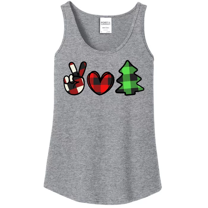 Peace Love Christmas Plaid Holiday Ladies Essential Tank