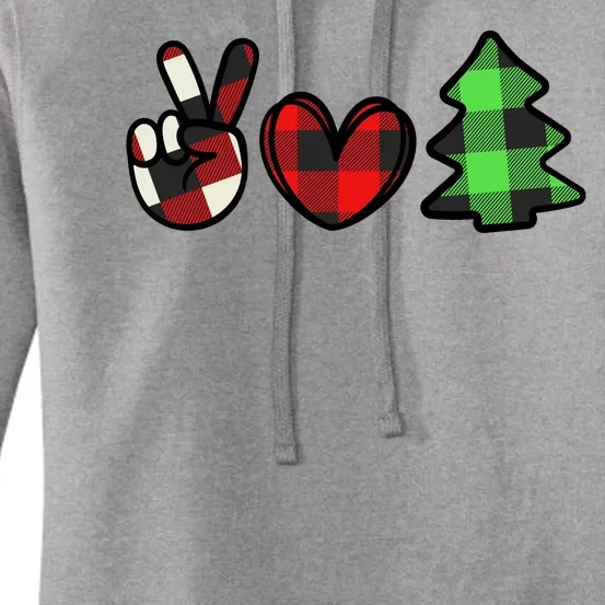 Peace Love Christmas Plaid Holiday Women's Pullover Hoodie