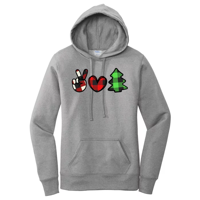 Peace Love Christmas Plaid Holiday Women's Pullover Hoodie