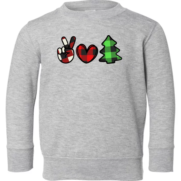 Peace Love Christmas Plaid Holiday Toddler Sweatshirt