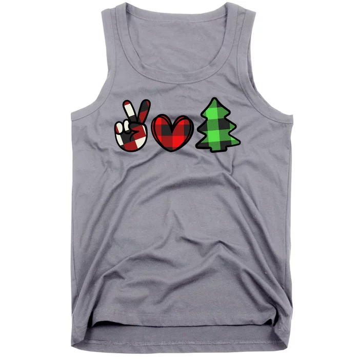 Peace Love Christmas Plaid Holiday Tank Top