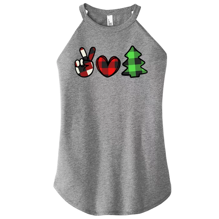 Peace Love Christmas Plaid Holiday Women’s Perfect Tri Rocker Tank