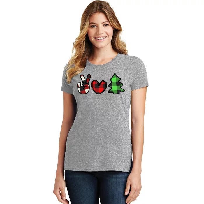 Peace Love Christmas Plaid Holiday Women's T-Shirt