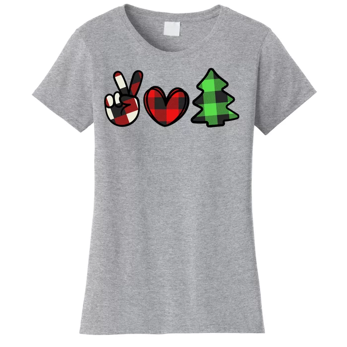 Peace Love Christmas Plaid Holiday Women's T-Shirt