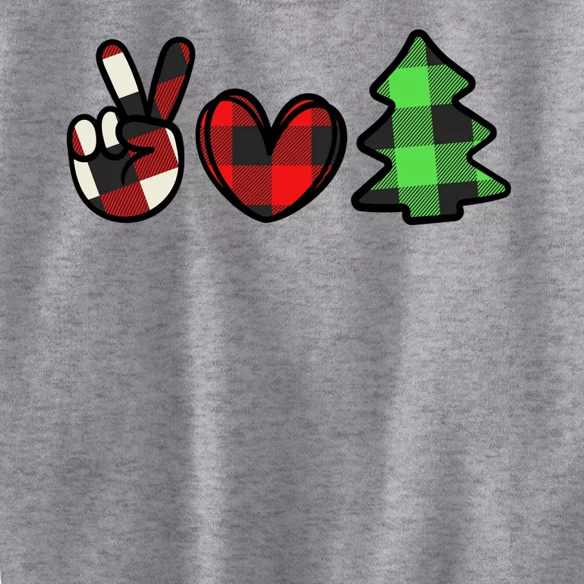 Peace Love Christmas Plaid Holiday Kids Sweatshirt