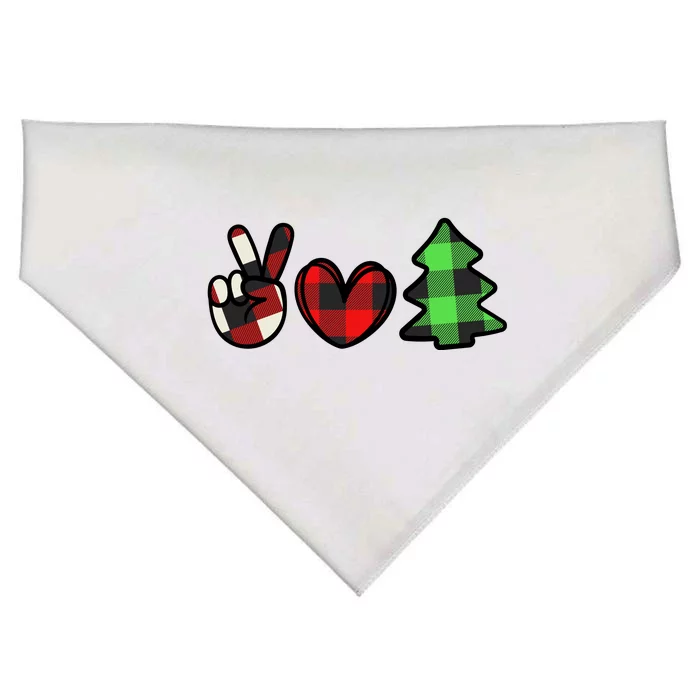 Peace Love Christmas Plaid Holiday USA-Made Doggie Bandana