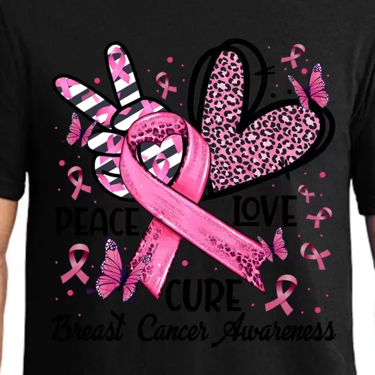 Peace Love Cure Pink Ribbon Leopard Cancer Breast Awareness Gift Pajama Set