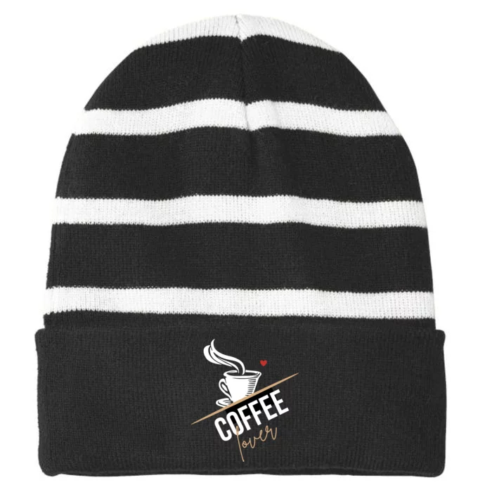 Peace Love Coffee Lovers Hippie Striped Beanie with Solid Band