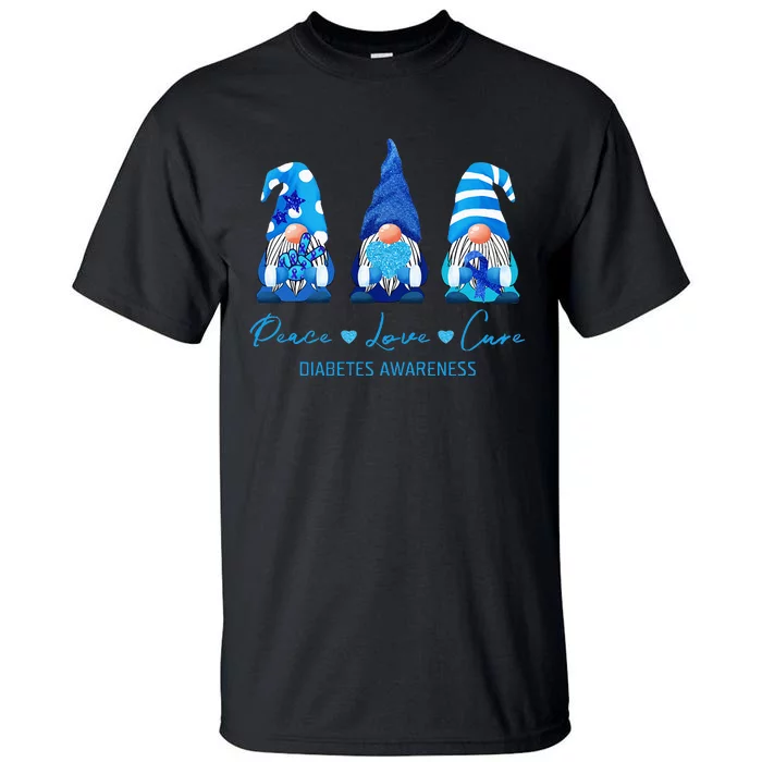 Peace Love Cure Gnome Diabetes Awareness Survivors Gifts Tall T-Shirt