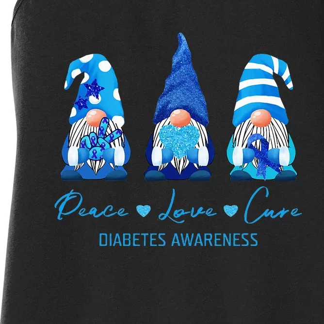 Peace Love Cure Gnome Diabetes Awareness Survivors Gifts Women's Racerback Tank