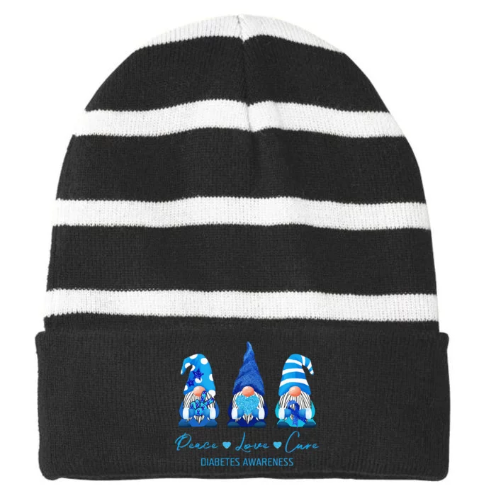 Peace Love Cure Gnome Diabetes Awareness Survivors Gifts Striped Beanie with Solid Band