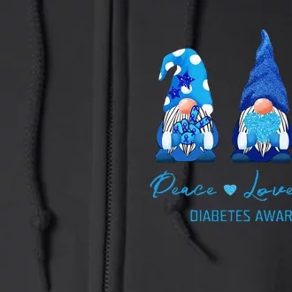 Peace Love Cure Gnome Diabetes Awareness Survivors Gifts Full Zip Hoodie