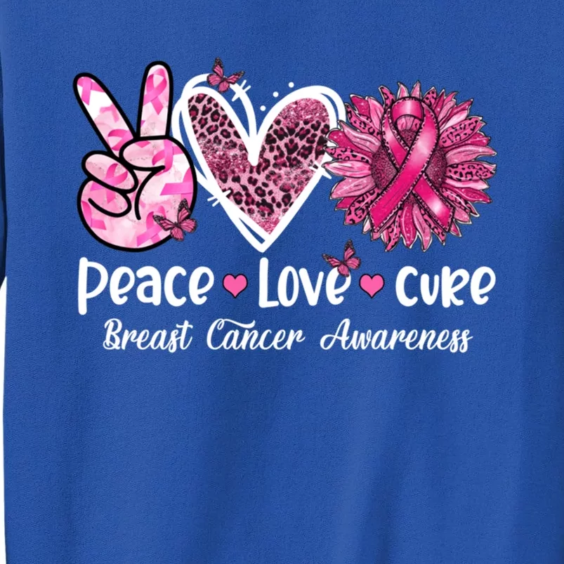 Peace Love Cure Sunflower Leopard Cancer Breast Butterfly Great Gift Tall Sweatshirt