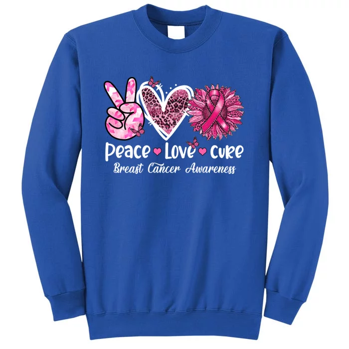 Peace Love Cure Sunflower Leopard Cancer Breast Butterfly Great Gift Tall Sweatshirt