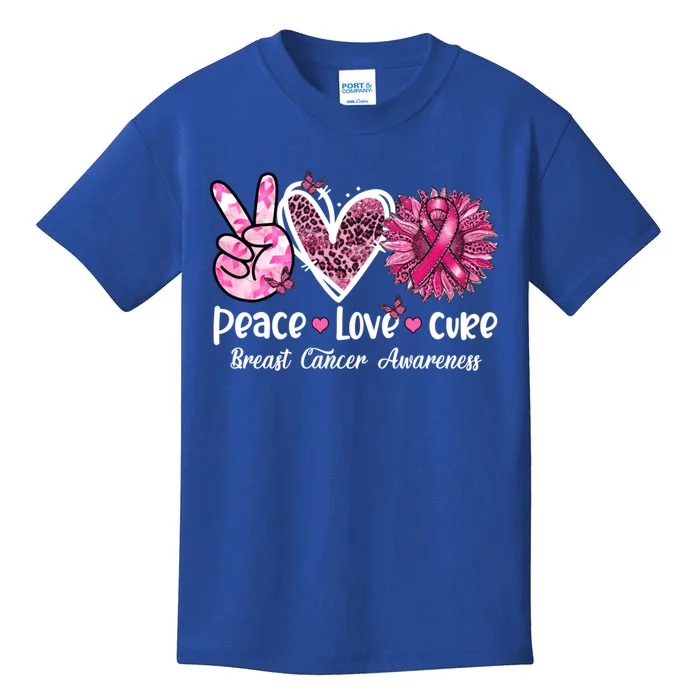 Peace Love Cure Sunflower Leopard Cancer Breast Butterfly Great Gift Kids T-Shirt